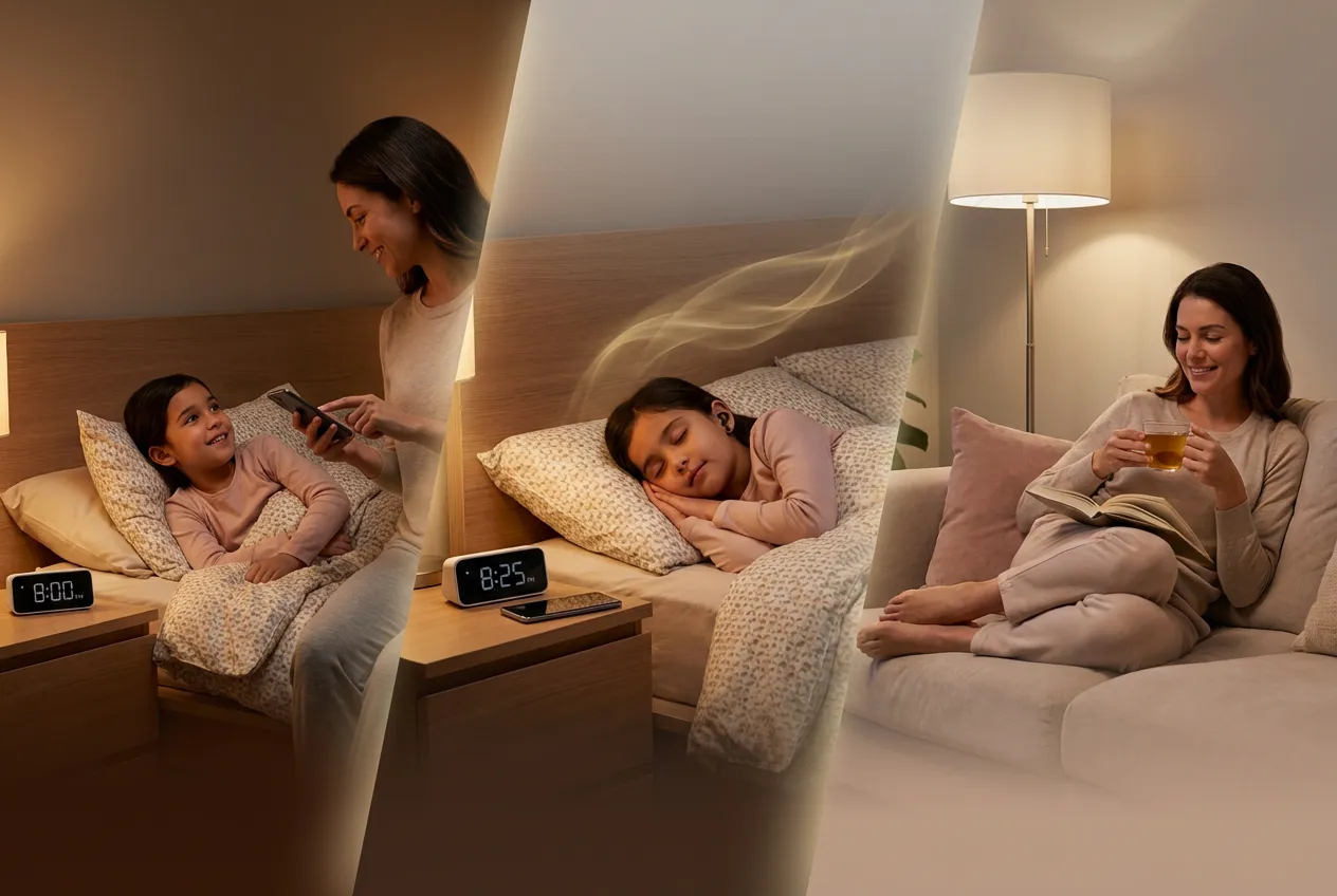 Child peacefully listening to bedtime story