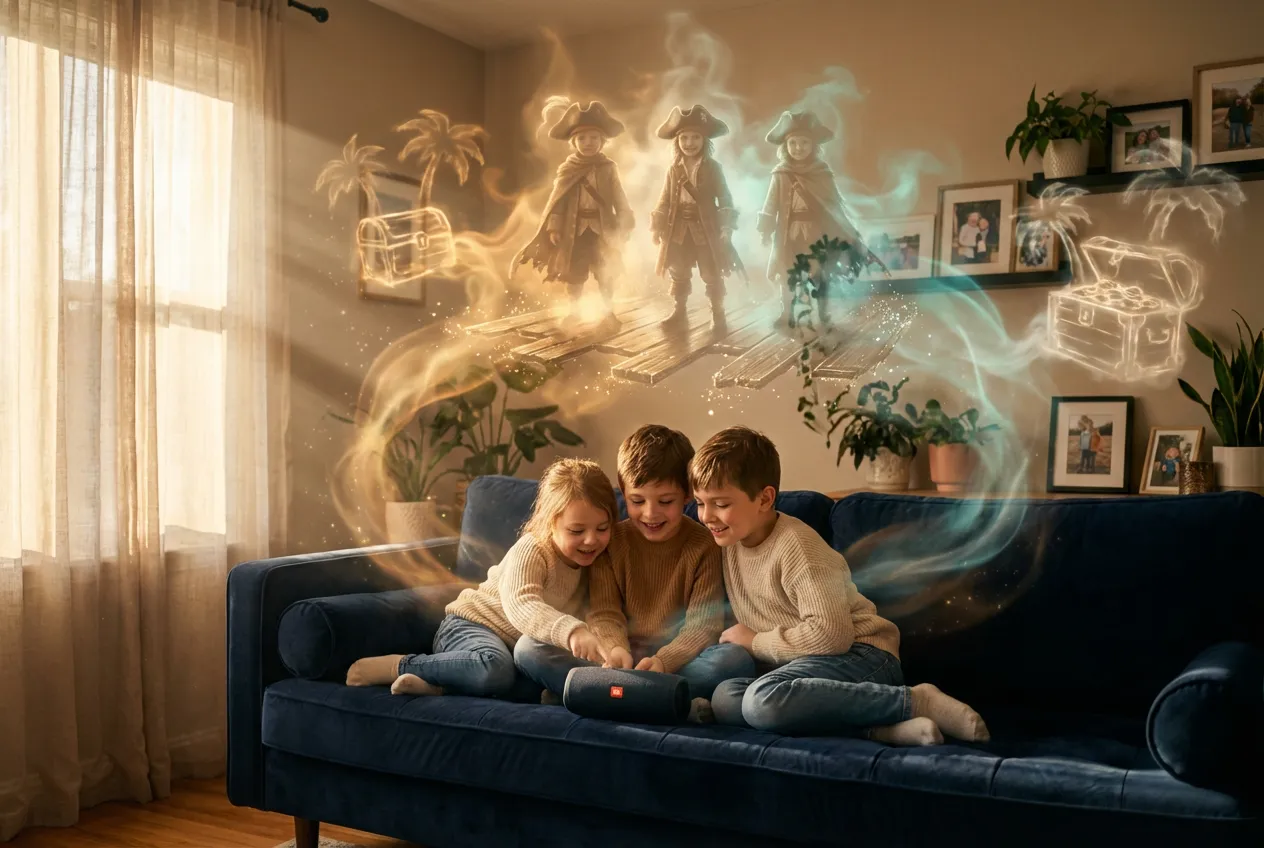 Family enjoying Labeebee bedtime stories together